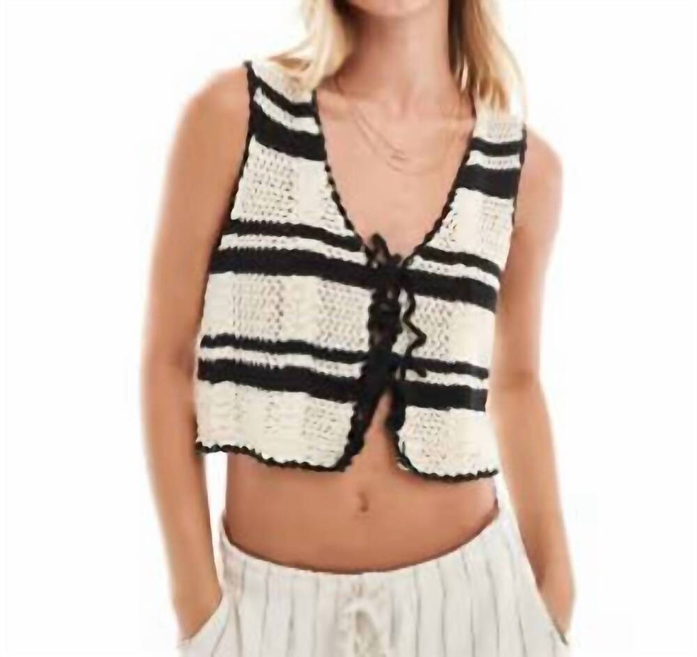 NEW ELAN crochet vest tie top in natural/black
